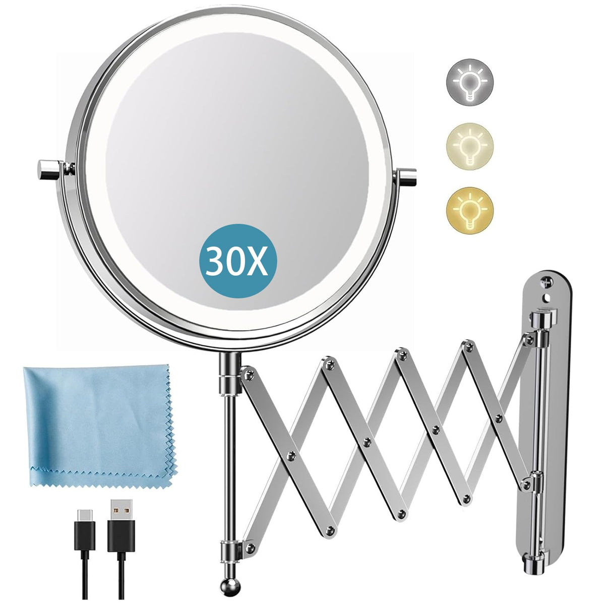 Miroir fascinate mural 8 pouces double face pour un maquillage précis