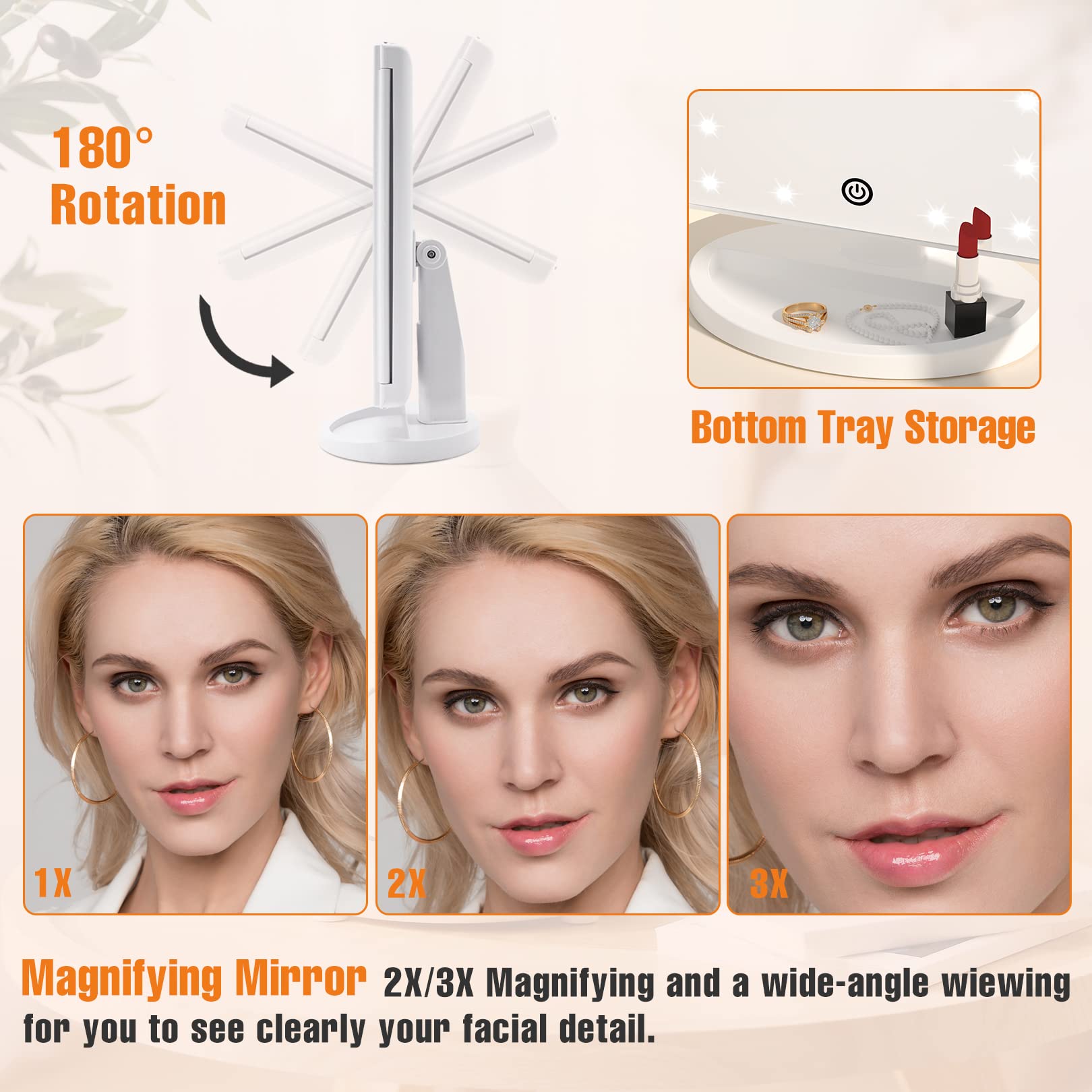 FASCINATE Miroir pliant 3x, zoom sur les yeux et sourcils