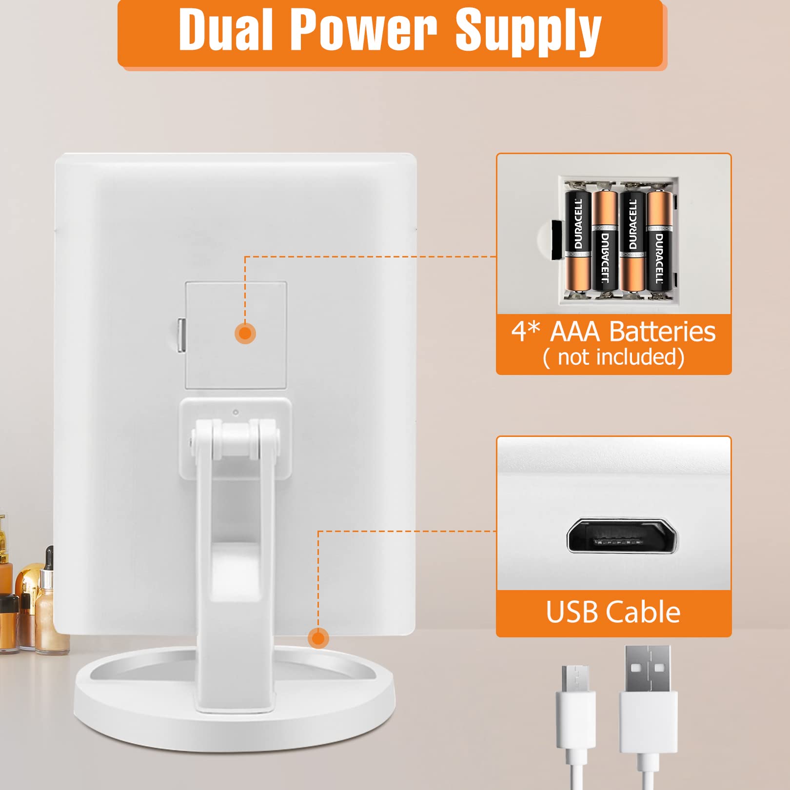 FASCINATE Miroir pliant double alimentation USB et piles AAA