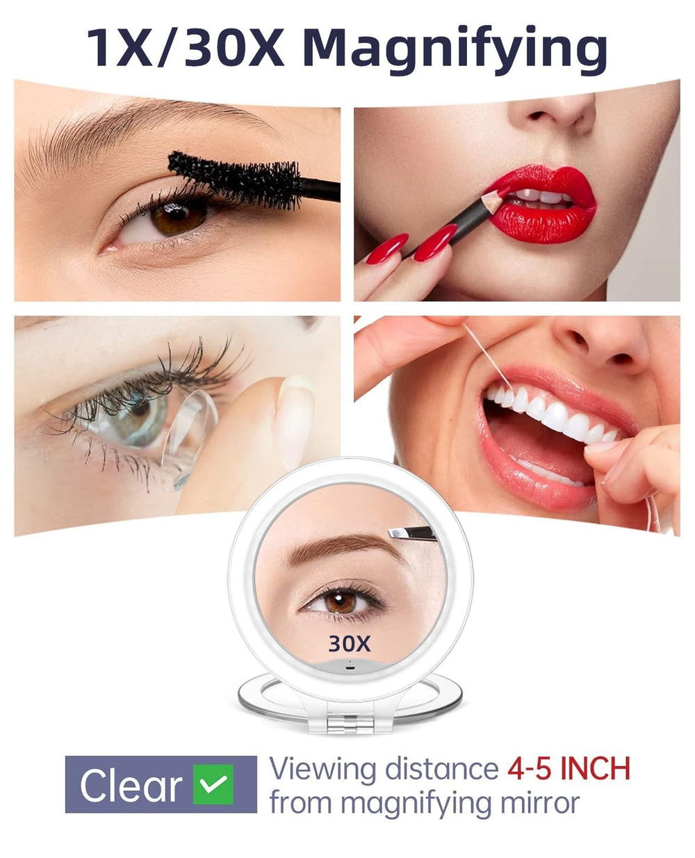 Miroir Fascinate, support reglable, angle idéal pour maquillage et rasage