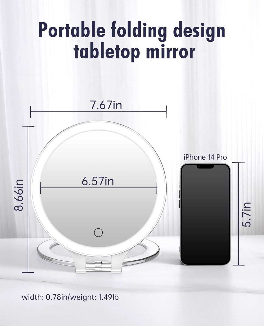 Miroir FASCINATE avec support réglable, angle ajustable pour routine rapide.