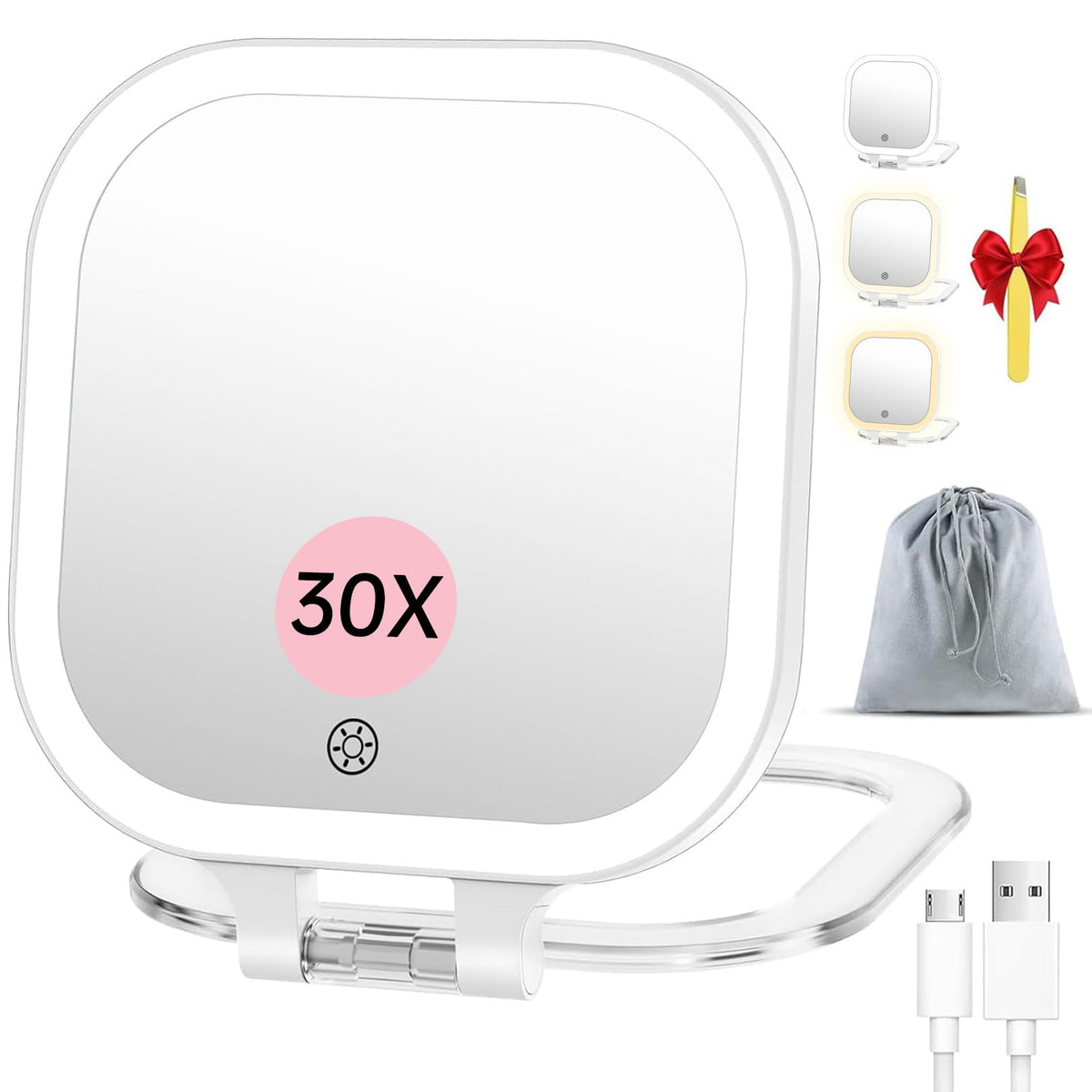 FASCINATE miroir voyage 30x avec lumière intégrée pour retouches précises en déplacement