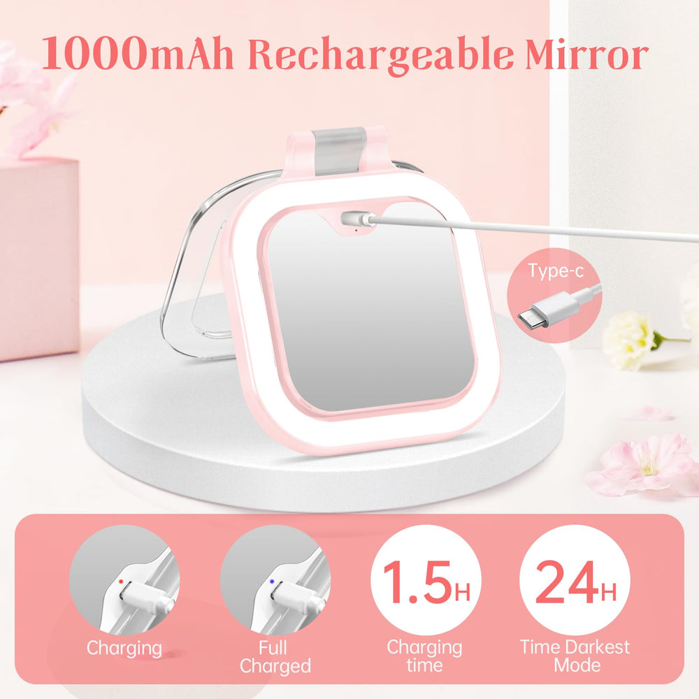 Fascinate miroir rose avec batterie 1000mAh pour autonomie en voyage.