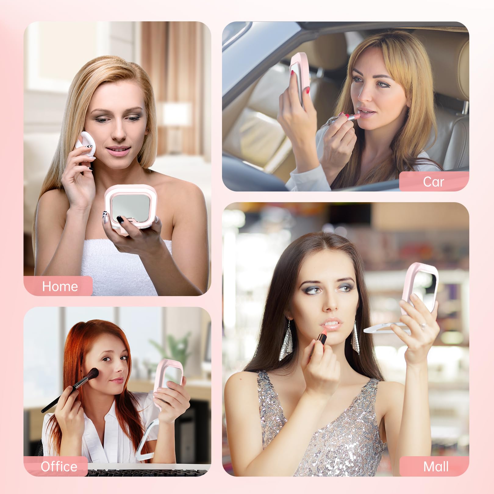 Fascinate miroir voyage rose idéal comme cadeau élégant.