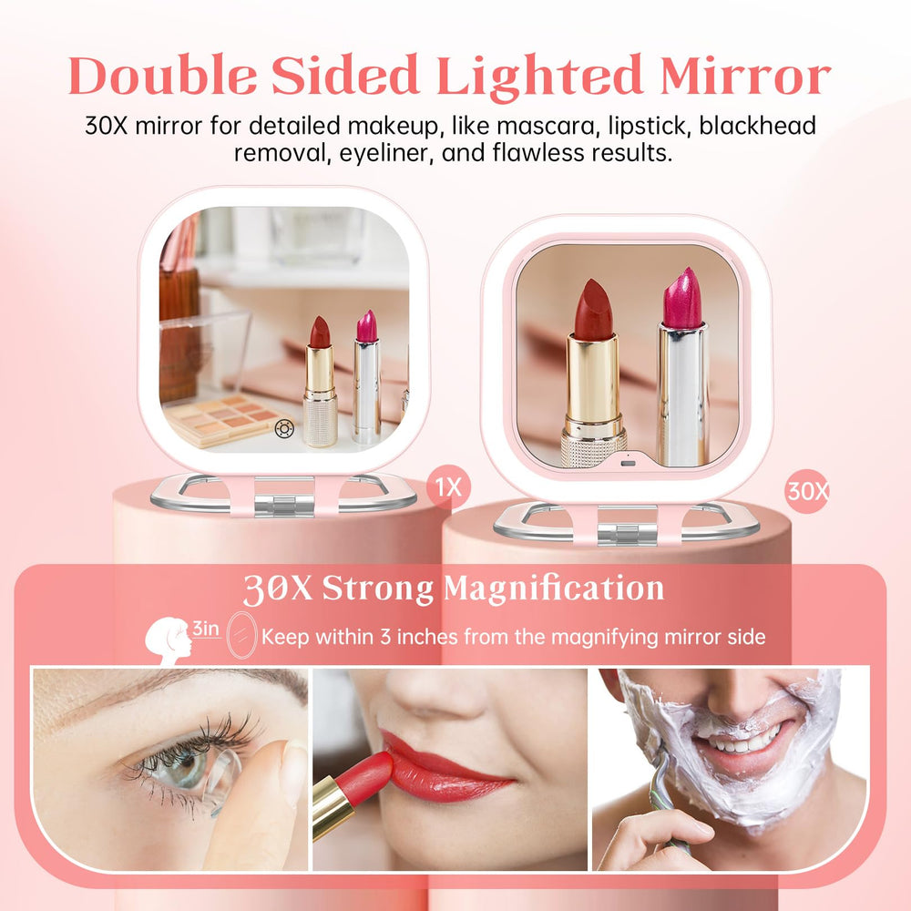 Miroir Fascinate voyage rose format compact et pliable pour sac à main.