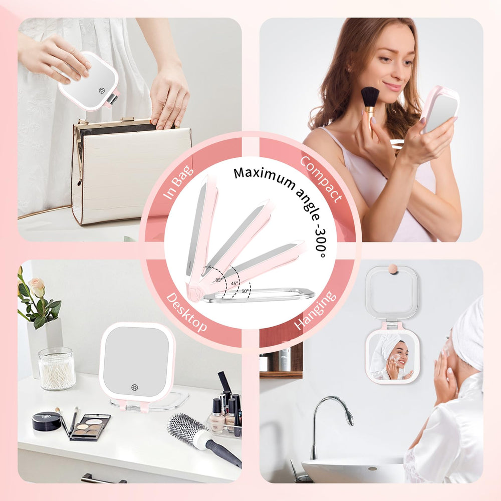 Fascinate miroir voyage rose avec modes lumineux blanc chaud naturel.