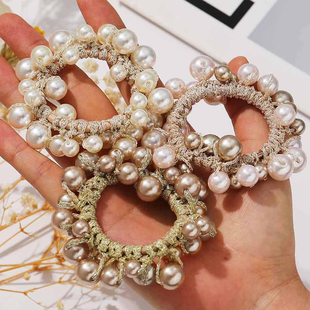 Fashey élastique à cheveux perles, gros plan perle, fixation fiable sans accrocher.