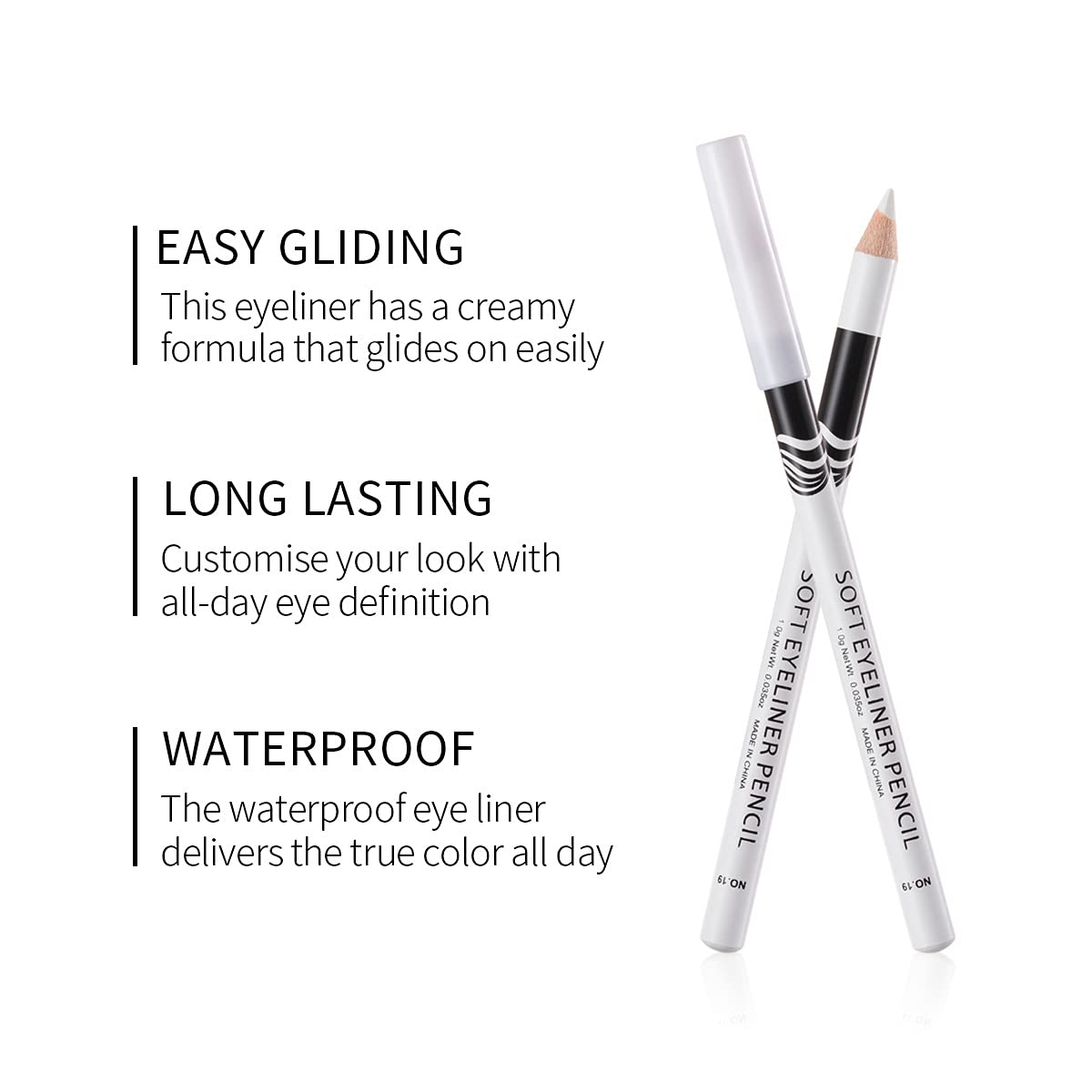 Fashionwu crayon yeux blanc – formule imperméable pour une tenue longue durée.