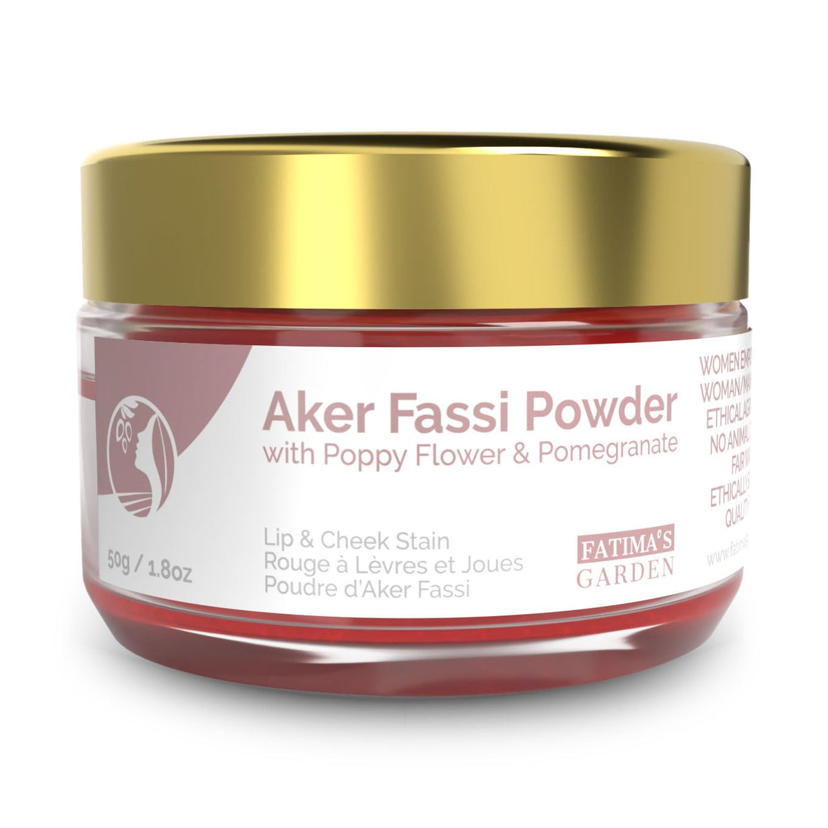 Fatima's Garden Poudre Aker Fassi pour les lèvres, couleur naturelle et durable.