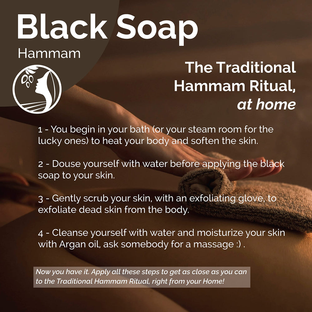 Routine hammam avec Fatima's Garden : savon noir argan en pré-exfoliation.