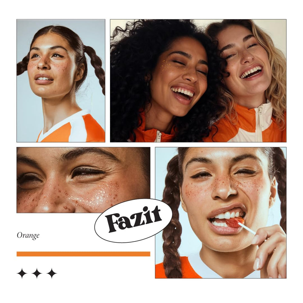 Patch Fazit paillettes orange sur le cou, effet subtil et lumineux