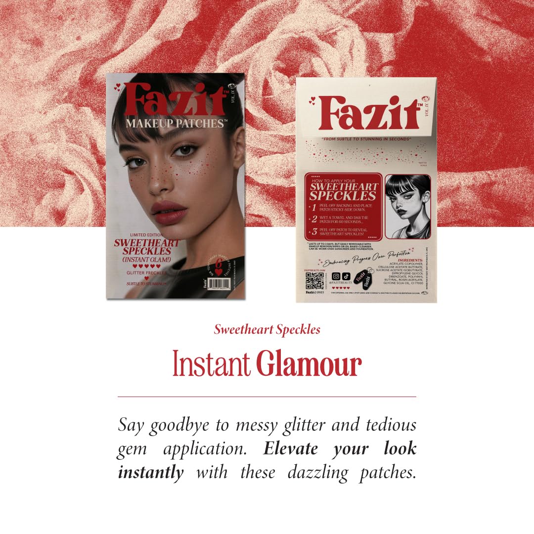 Fazit Sweetheart Speckles patch packaging highlights glitter quality