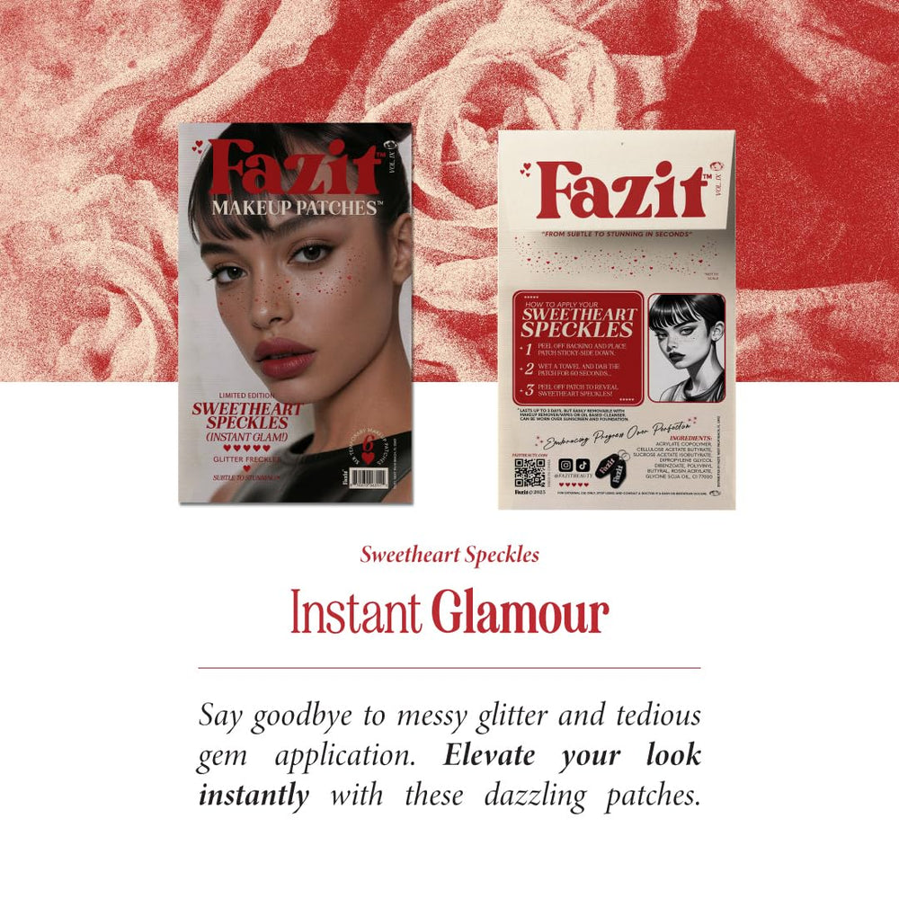 Fazit Sweetheart Speckles patch packaging highlights glitter quality