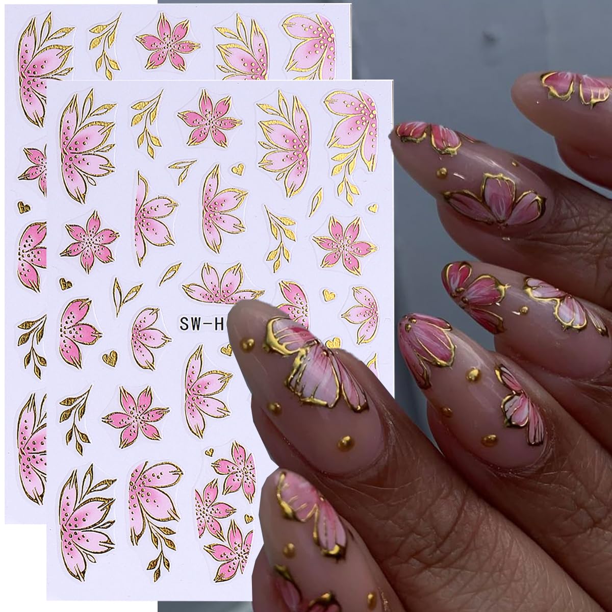 FBABFBUO autocollants ongles 3D fleurs violettes, dorure légère pour un look chic.