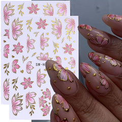 FBABFBUO autocollants ongles 3D fleurs violettes, dorure légère pour un look chic.