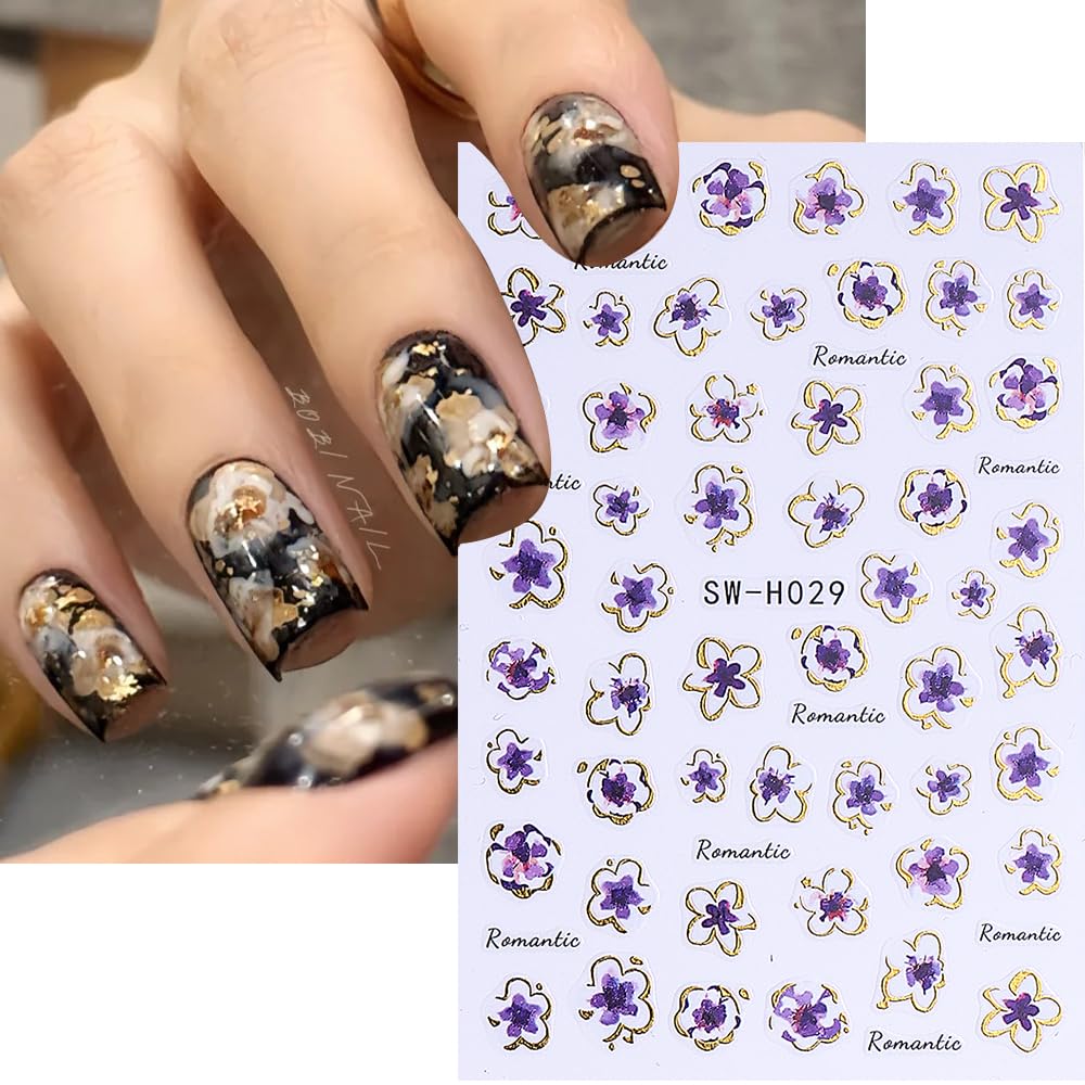 FBABFBUO autocollants ongles ligne dorée marbre, finition élégante et polyvalente.