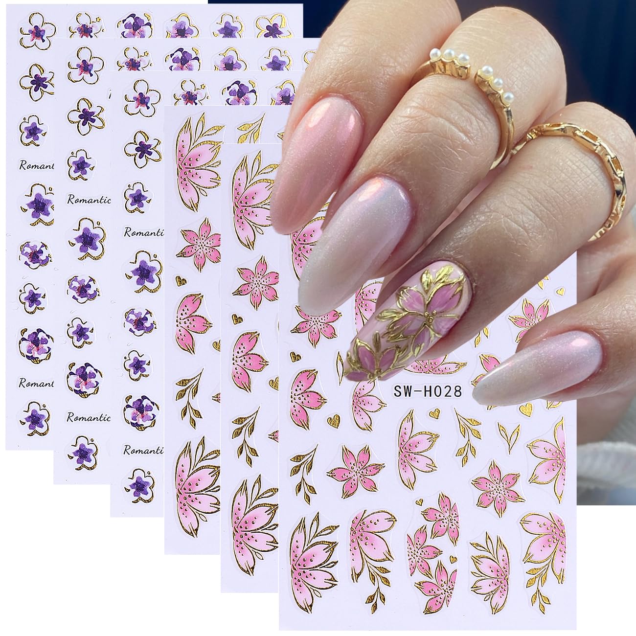 FBABFBUO autocollants ongles marbre gemme or, design luxueux discret et durable.
