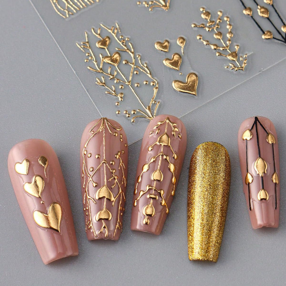 FBABFBUO Design estival doré pour ongles, facile à poser.