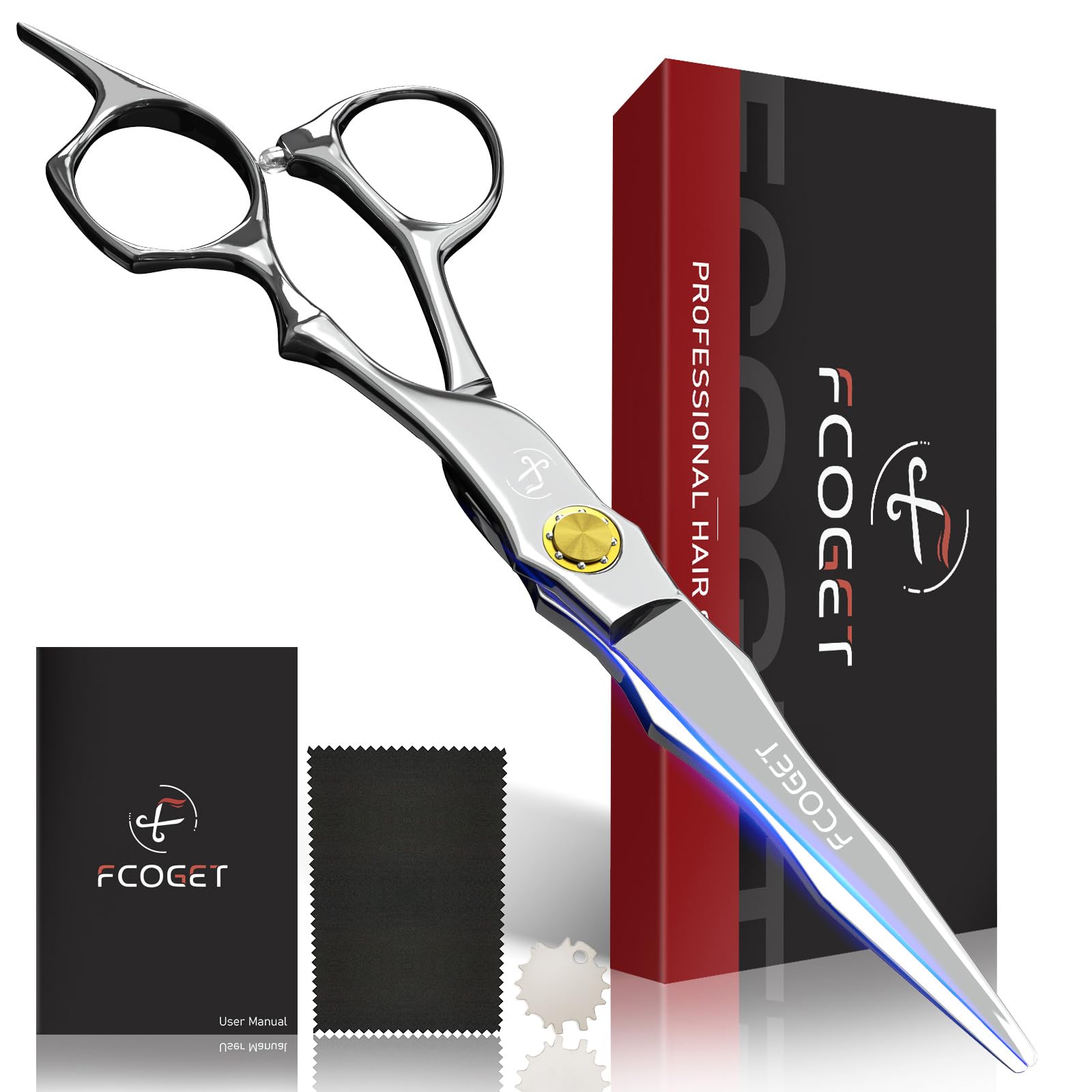 Fcoget ciseaux coiffure professionnels — lames 440C ultra tranchantes pour une coupe précise.