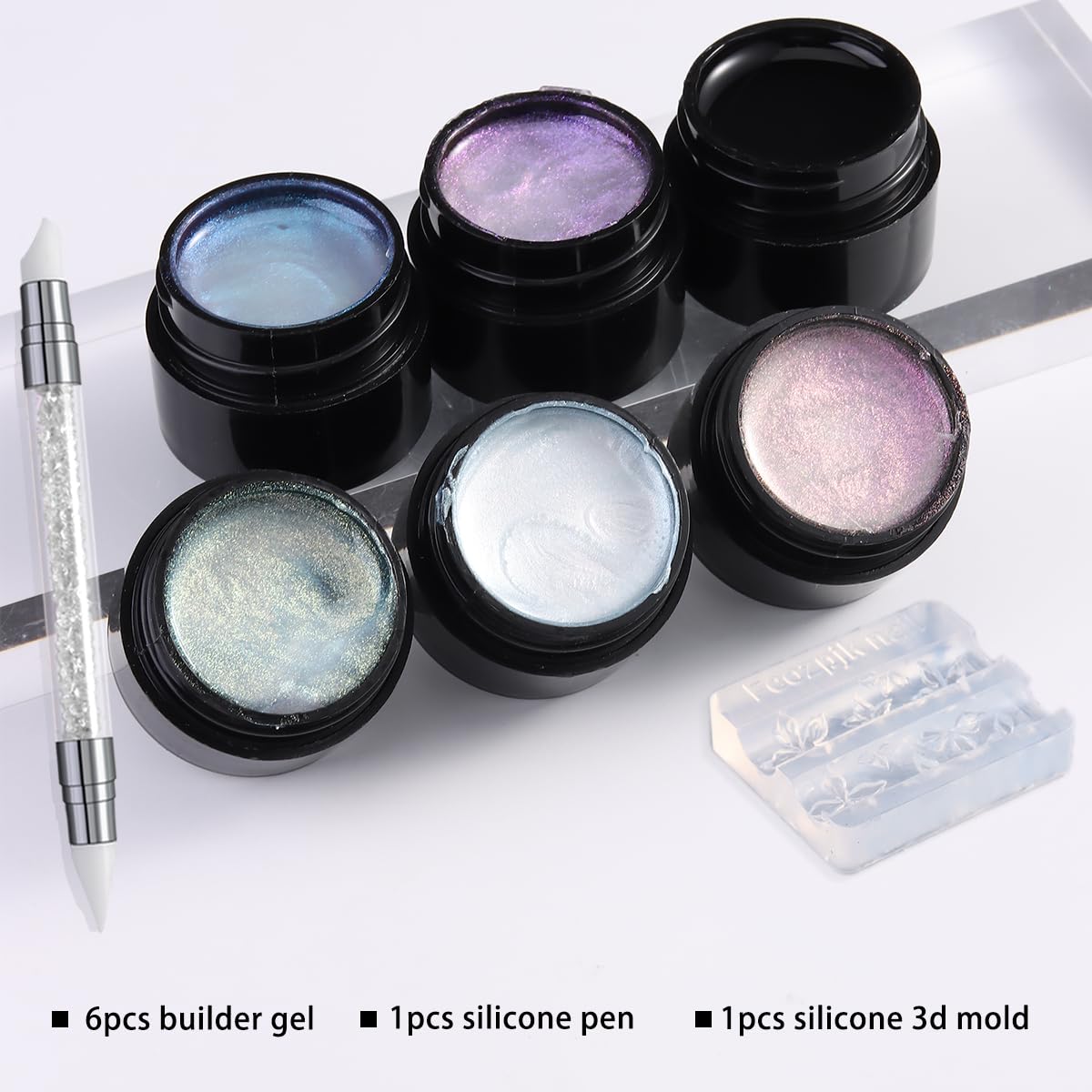 Gel-builder Fcozpjk bleu iris é pour effet miroir sur ongles.