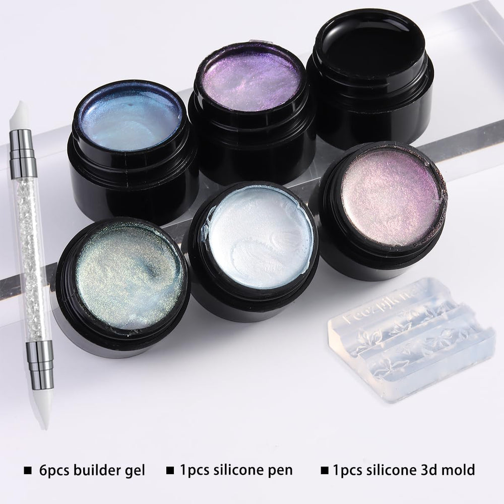 Gel-builder Fcozpjk bleu iris é pour effet miroir sur ongles.
