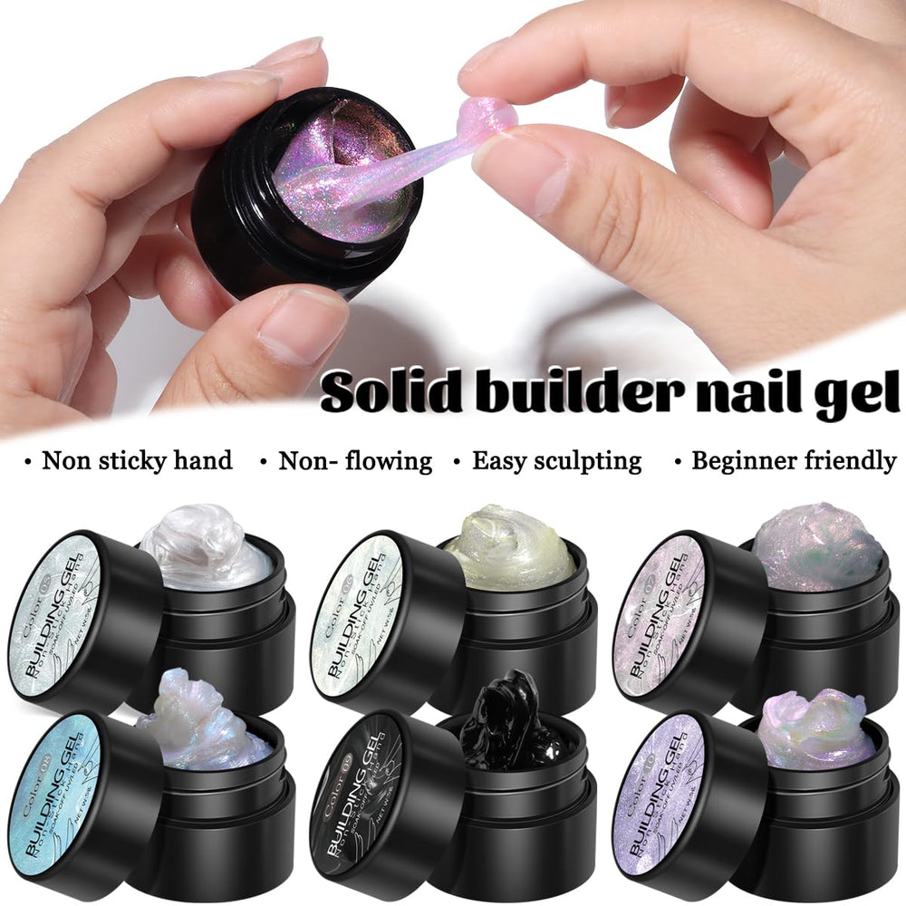 Fcozpjk gel-builder-solide: effet aurora irisé, reflets multicolores sur les ongles.