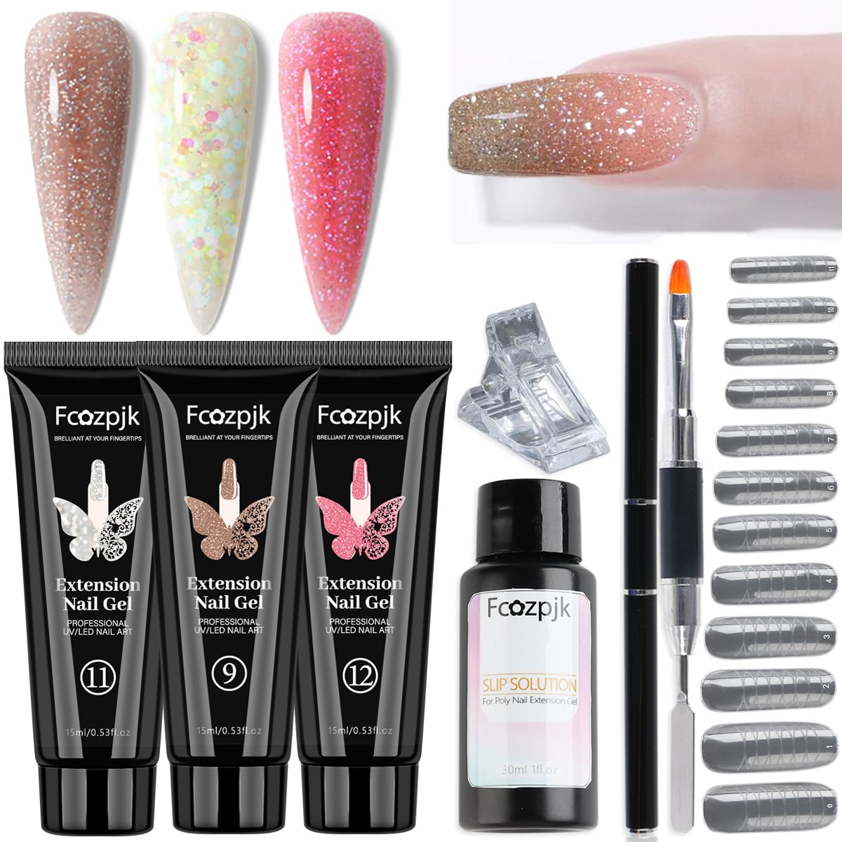Kit Fcozpjk gel poly glitter brun irisé pour une manucure durable et chic