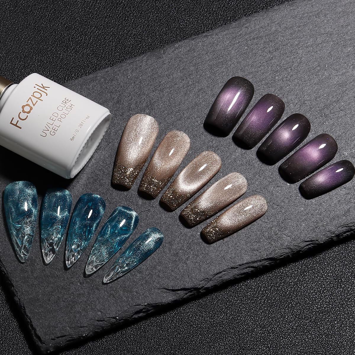 Vernis Cat Eye Fcozpjk teintes bleu et argent pour contrastes