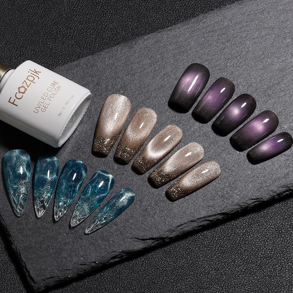 Vernis Cat Eye Fcozpjk teintes bleu et argent pour contrastes