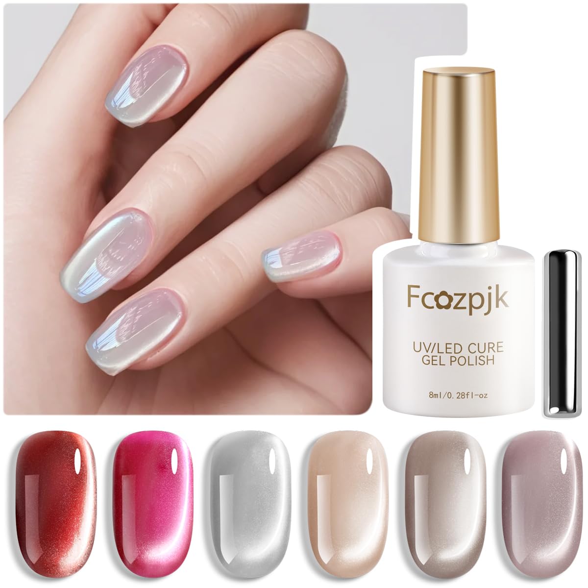 Fcozpjk Nude Cat Eye — effet translucide élégant pour ongles lumineux
