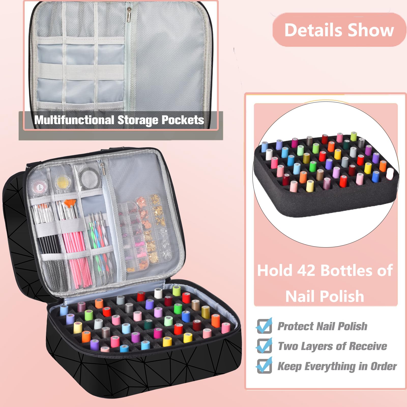FCQQYWZ Diviseur mousse amovible organise outils et bouteilles de vernis pour un rangement clair.