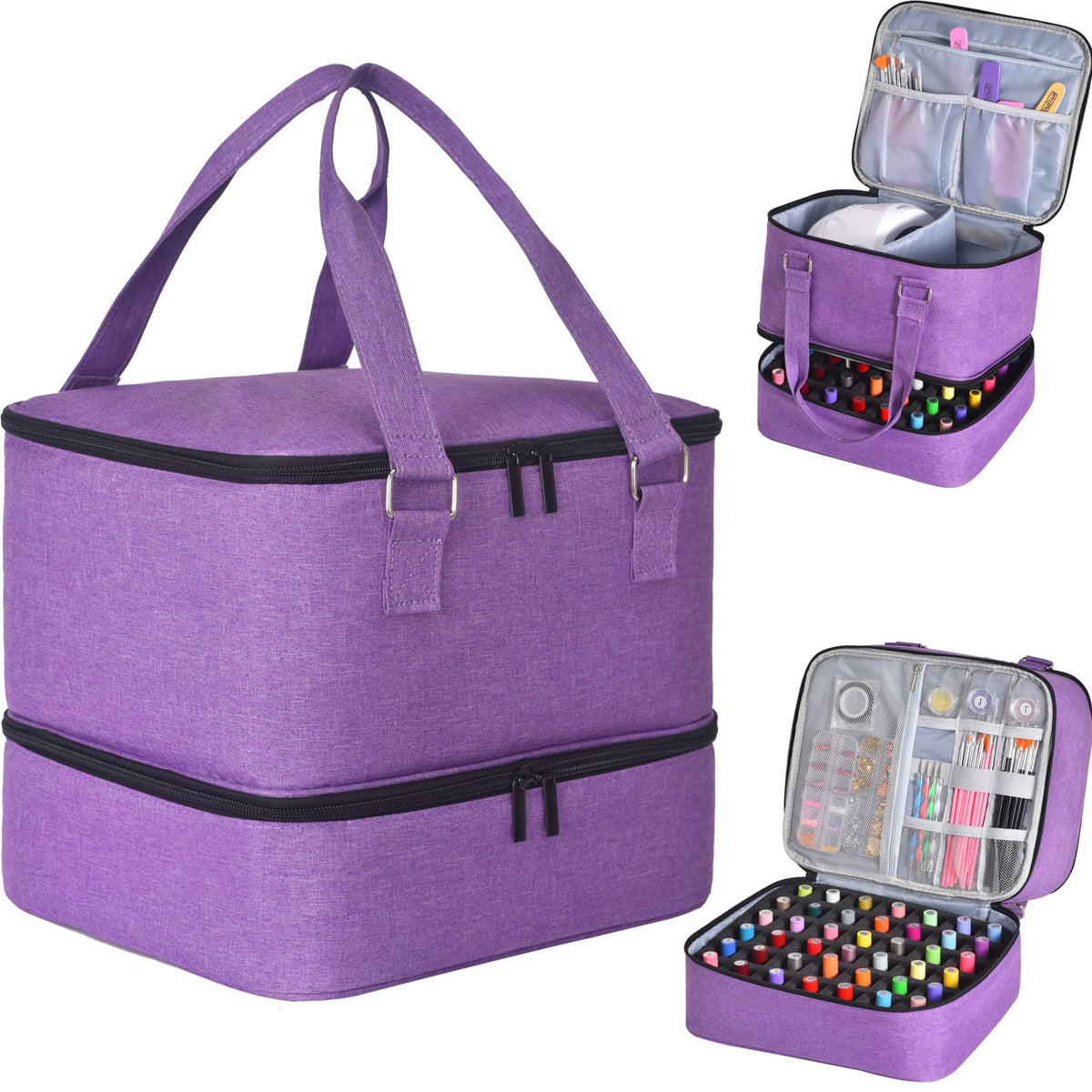 FCQQYWZ Organisateur vernis: vue d’ensemble montrant la grande capacité et la lampe LED.
