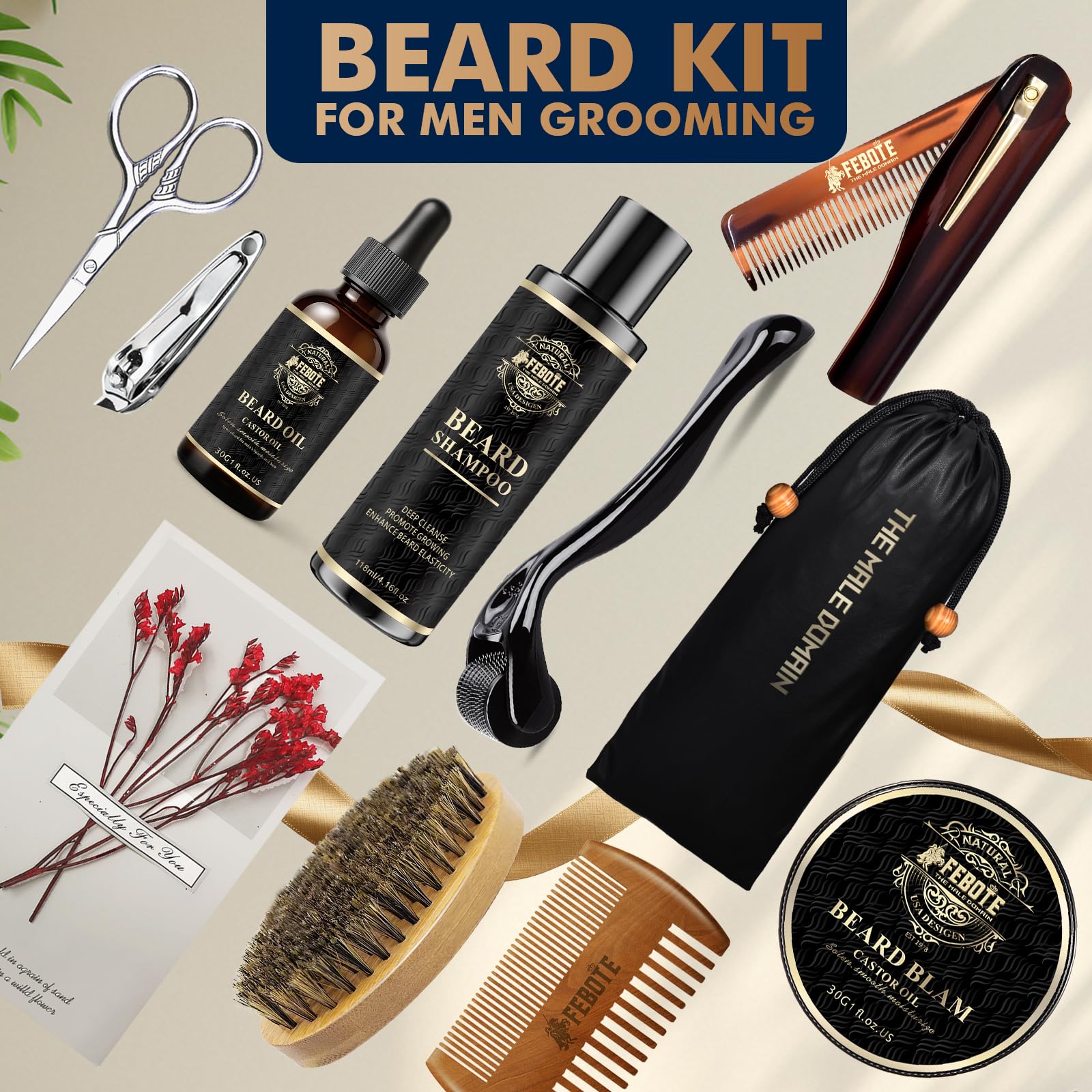 FEBOTE brosse barbe poils sanglier pour lisser et répartir l’huile uniformément.