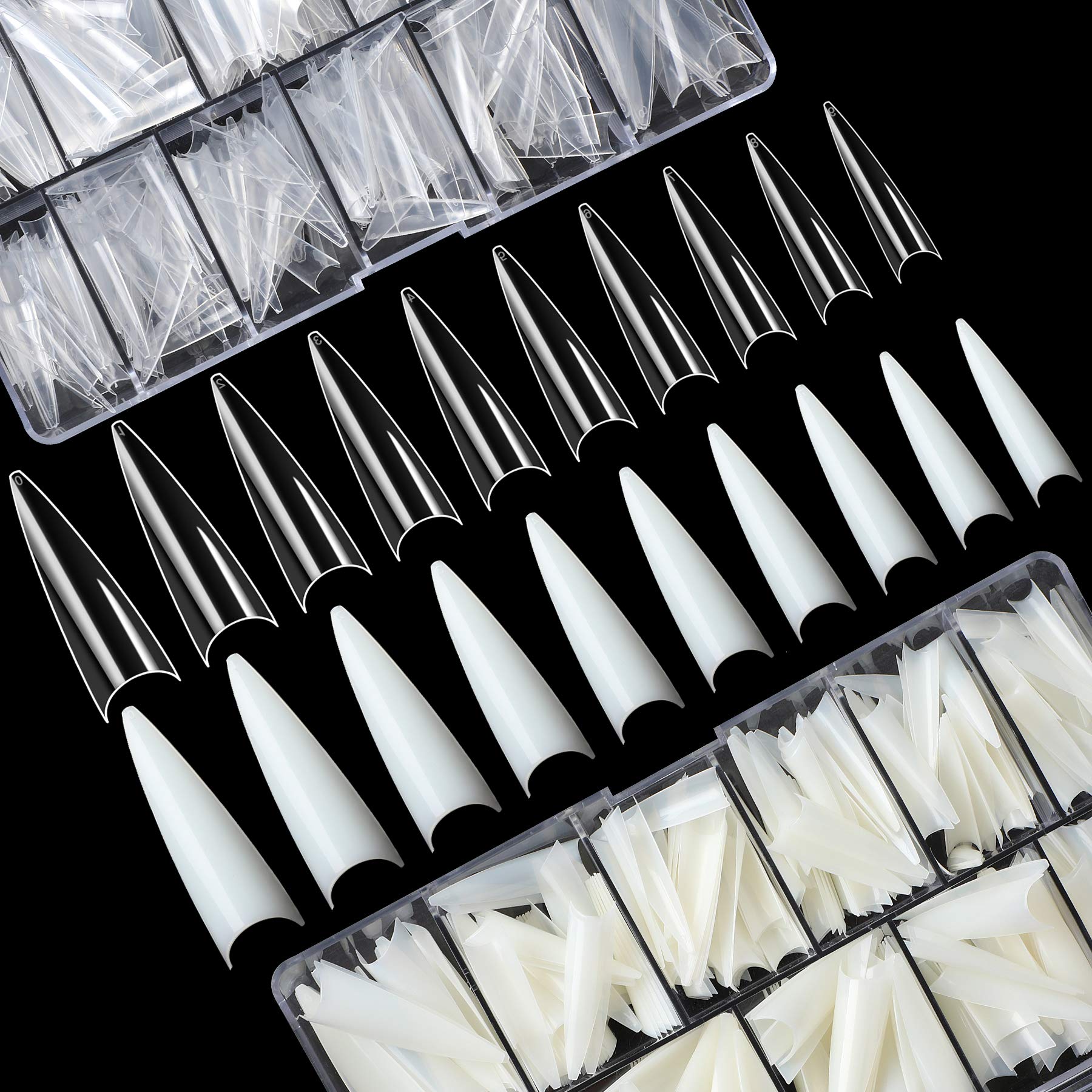 FEBSNOW tips d’ongles longs stilettos transparents pour extensions précises.