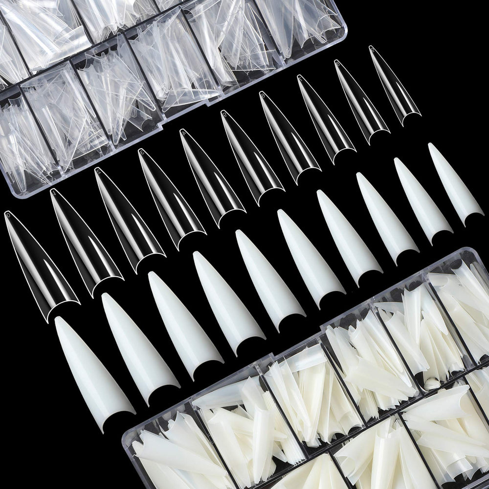 FEBSNOW tips d’ongles longs stilettos transparents pour extensions précises.