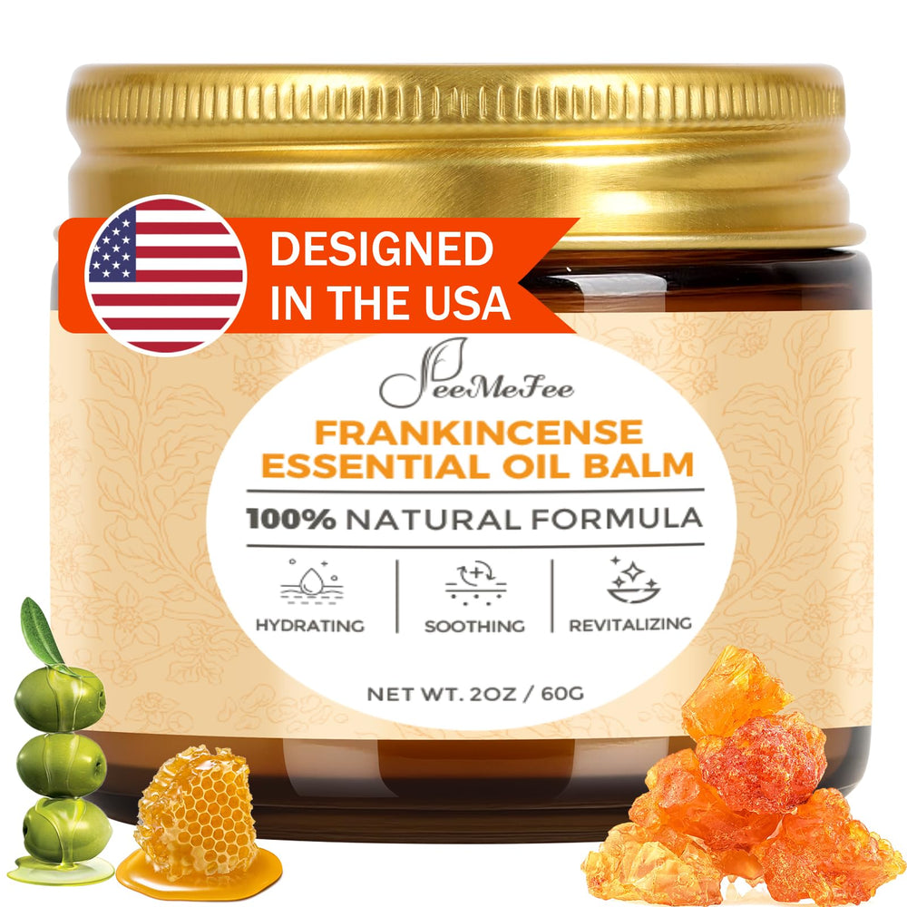 FeeMeFee Frankincense Balm jar closeup highlighting rich texture and hydration benefits