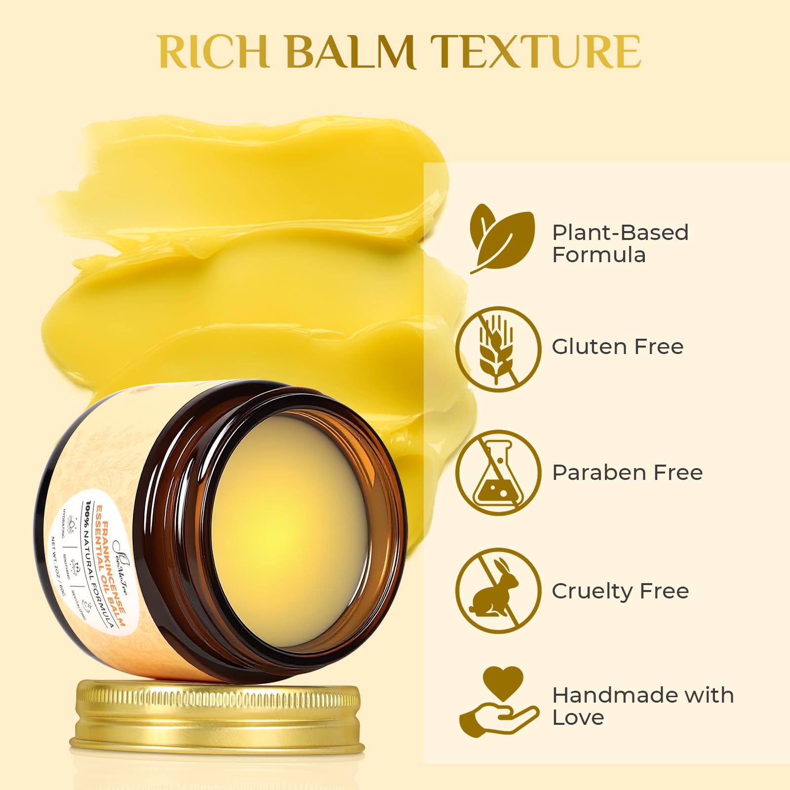 FeeMeFee balm with natural oils signaling nourishing skin care benefits