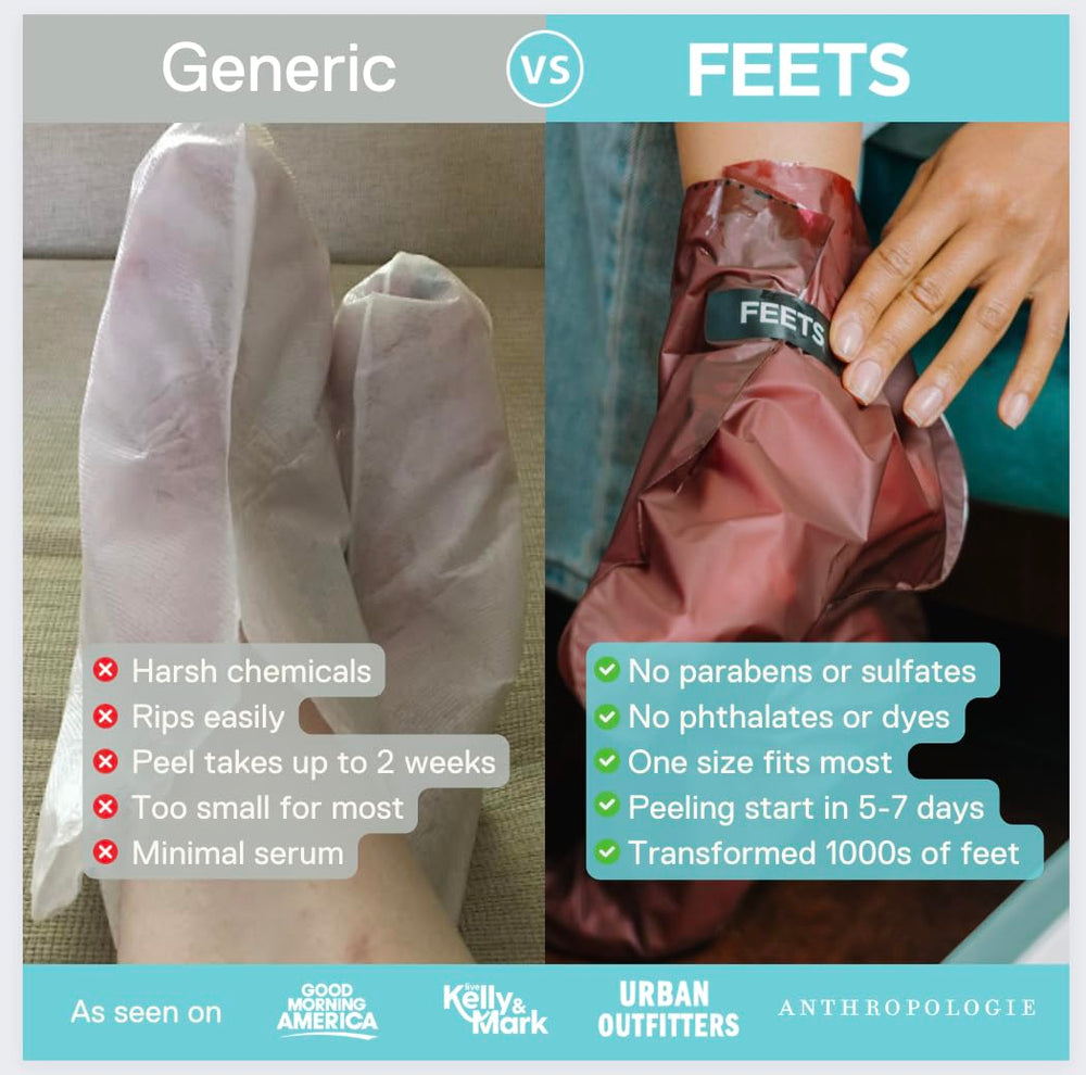 Chaussons FEETS exfoliants pour pieds, parfum eucalyptus lavande.