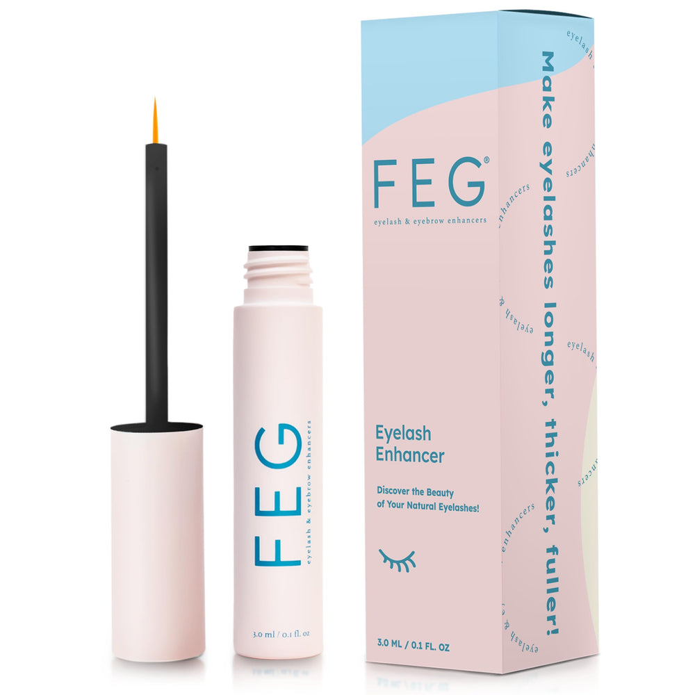 FEG Eyelash Growth Serum bottle close-up showing premium formula for longer lashes.