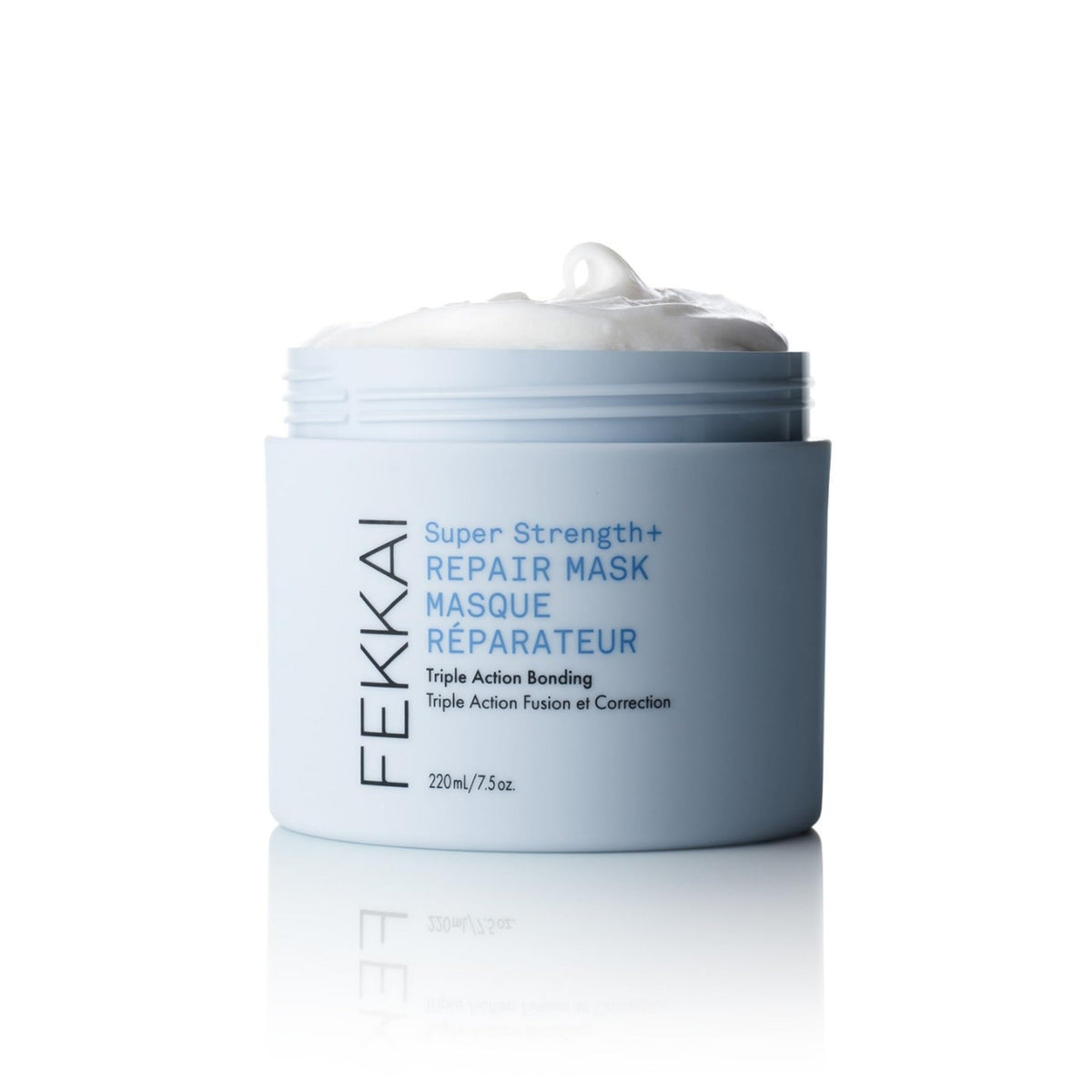 Masque FEKKAI réparateur en bouteille, promet des cheveux plus forts.