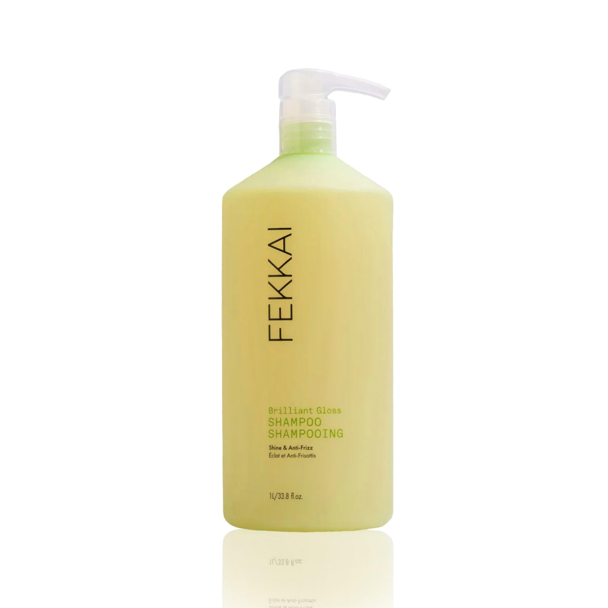 Shampoing Brillant FEKKAI: bouteille 1L prête à transformer votre routine capillaire, brillance possible.