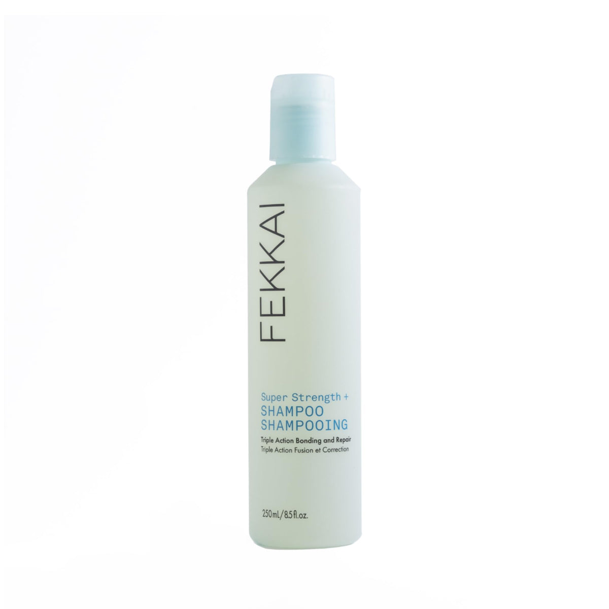 FEKKAI Super Strength PowerBond Shampoo – bouteille élégante montrant le produit pour des cheveux plus forts.