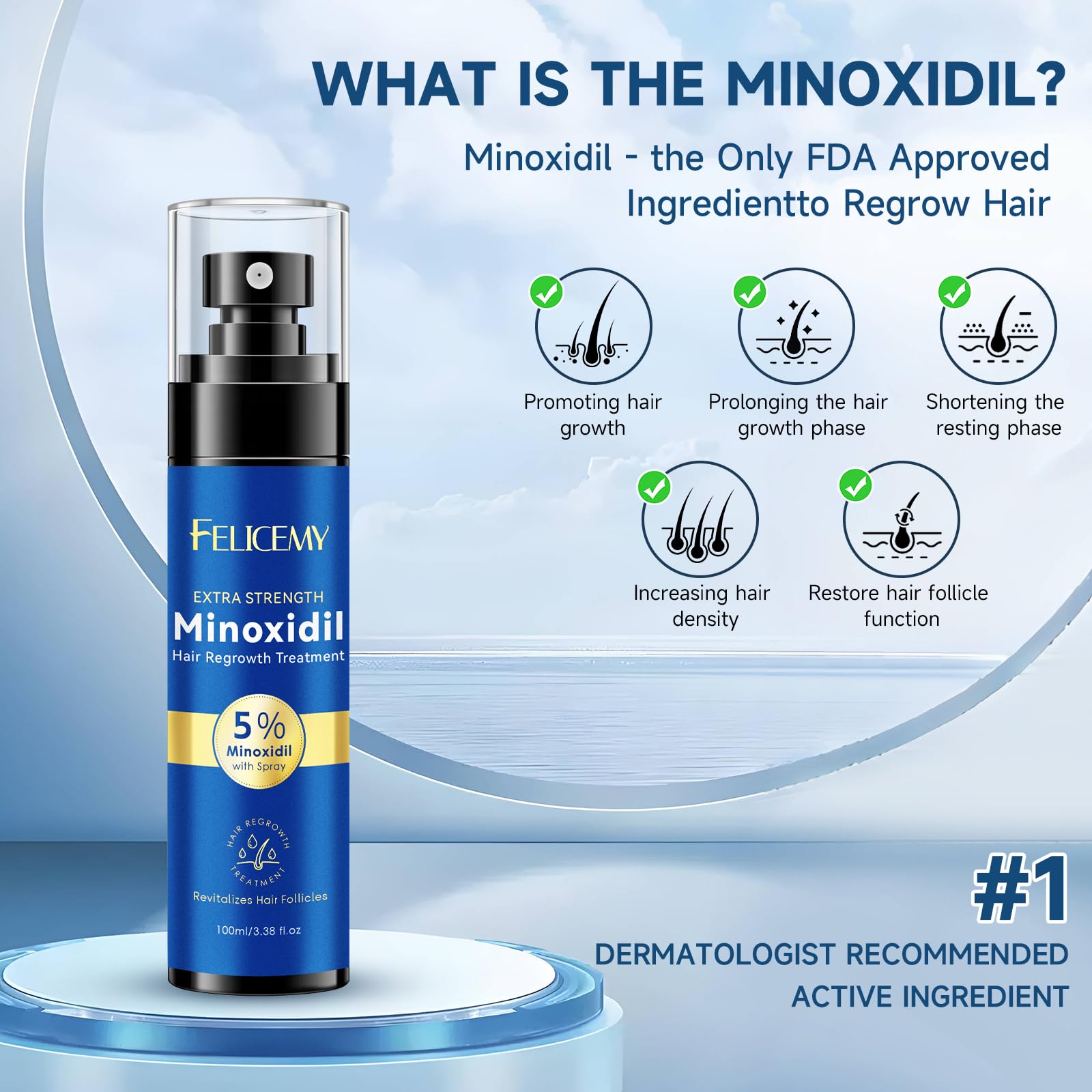 Felicemy Minoxidil spray barbe stimulant croissance et densité.