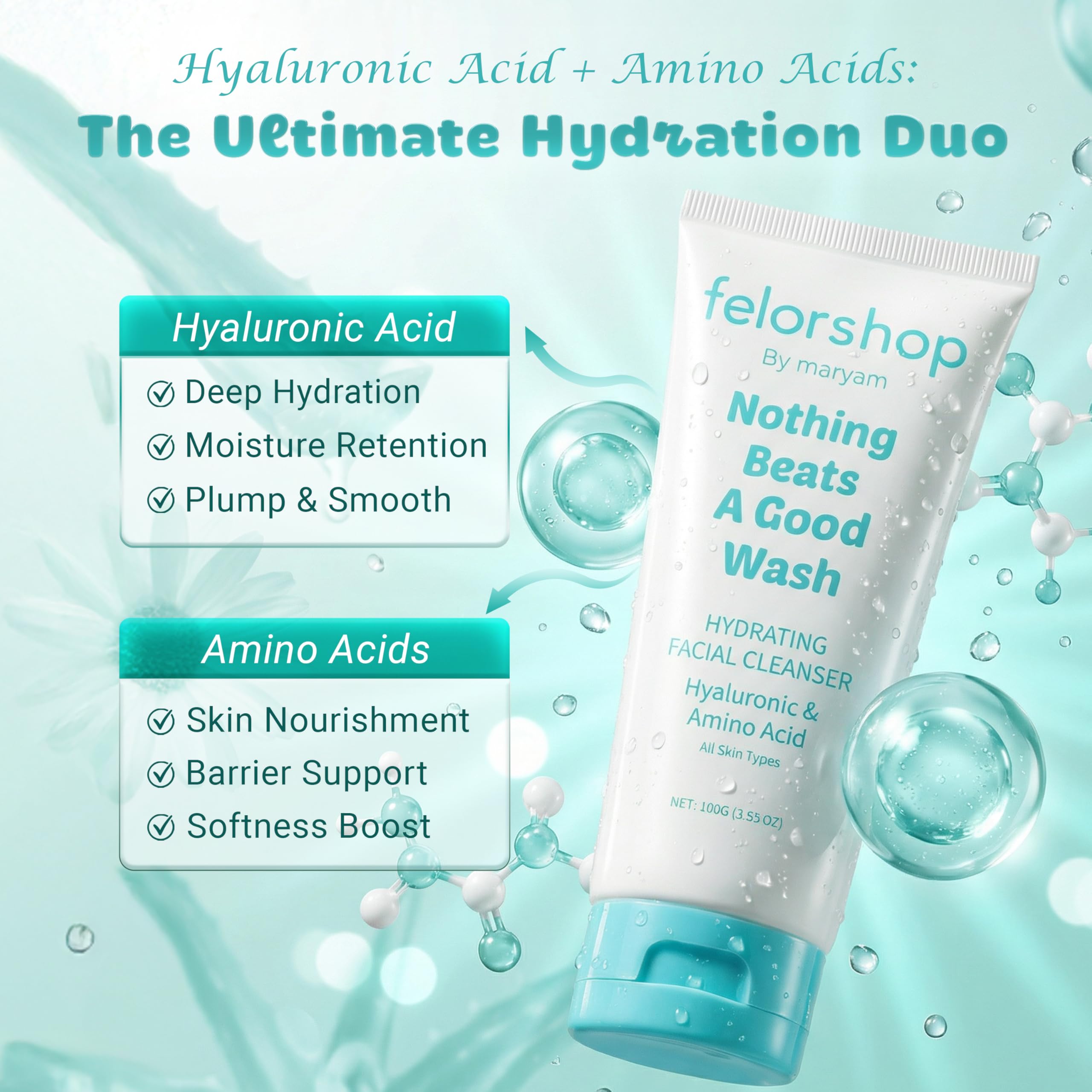 Felor par Maryam: acide hyaluronique, maintien durable de l'hydratation.