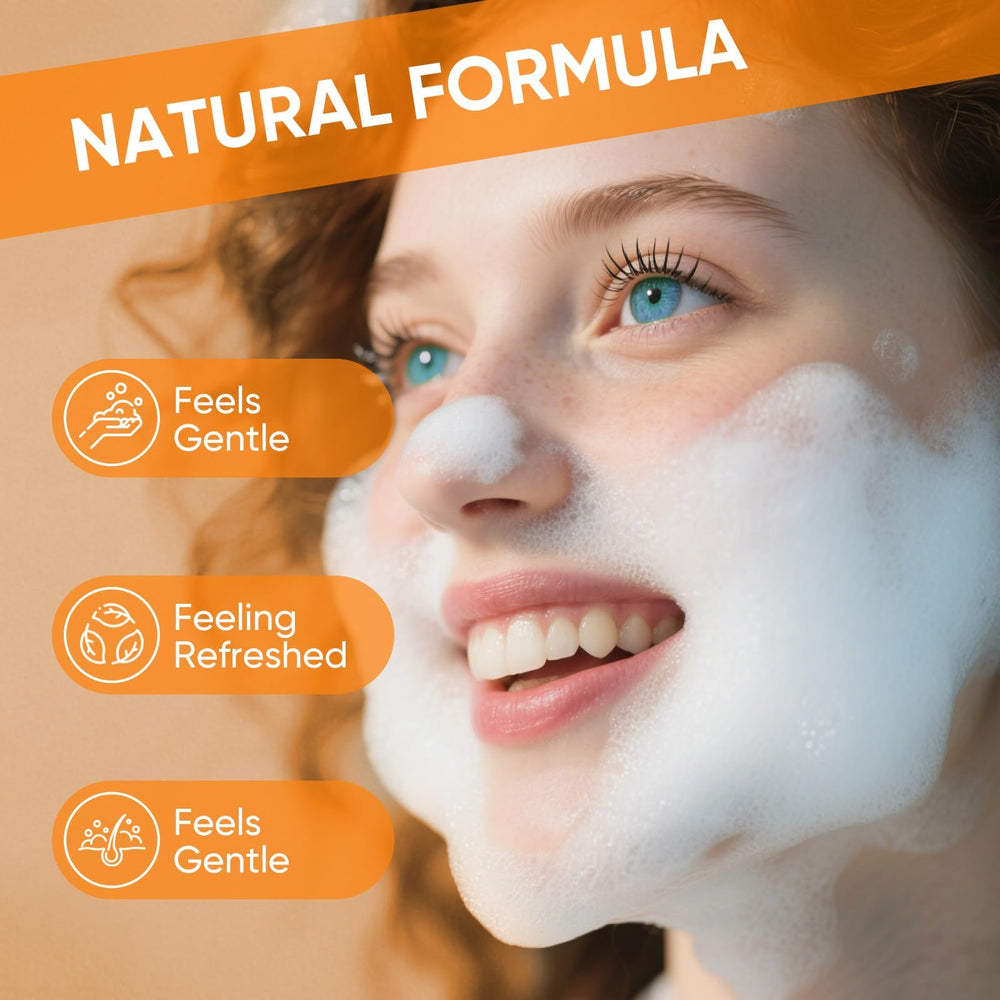 Nettoyant visage curcuma FEMANI: brosse intégrée pour une peau plus claire.