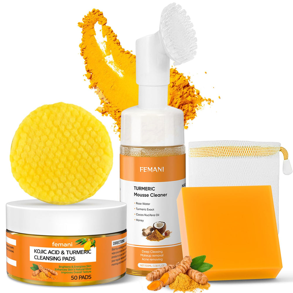 Tampons curcuma FEMANI 50 pcs: nettoyage en douceur pour le visage et le corps.