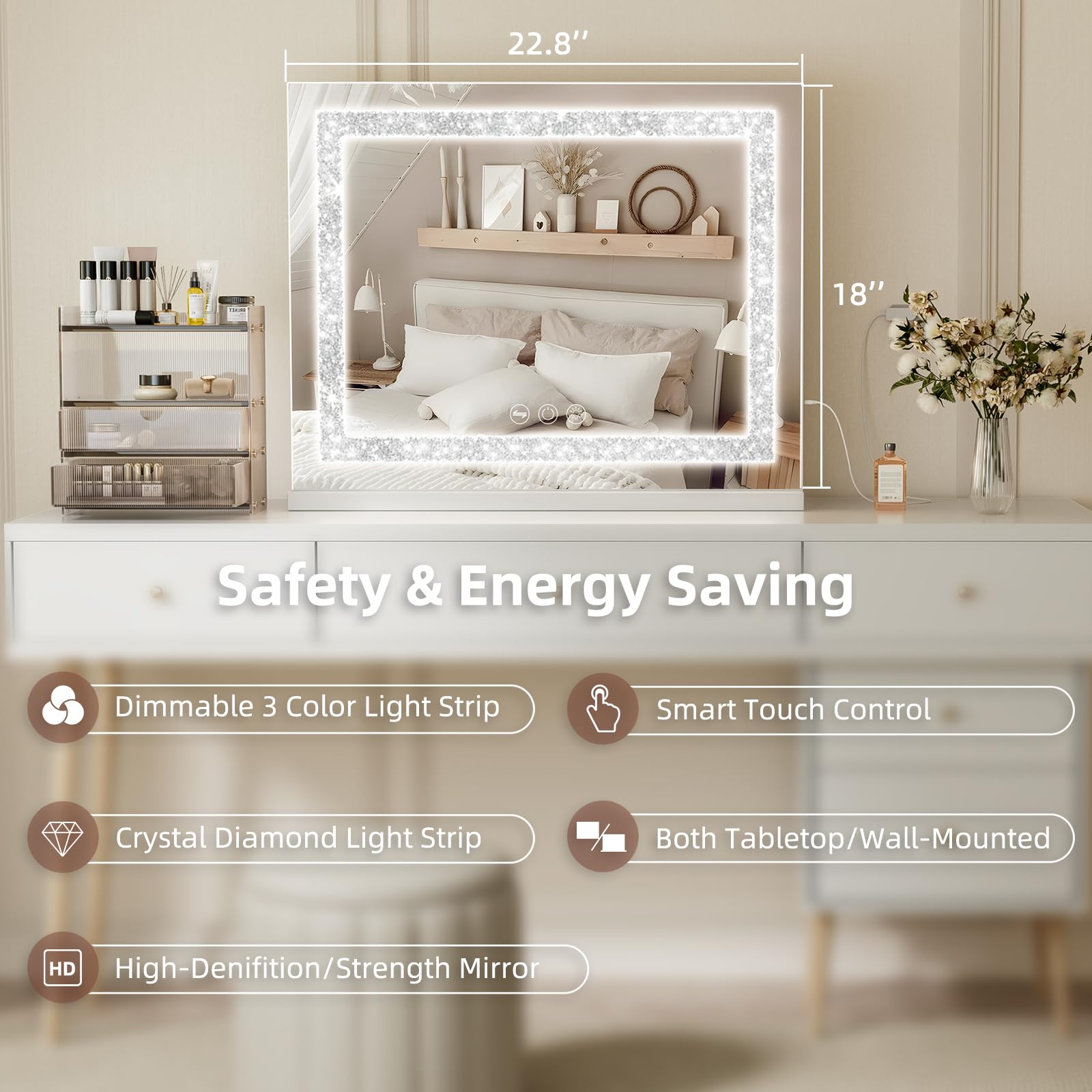Fenair miroir lumière 3 couleurs adaptées à chaque ambiance