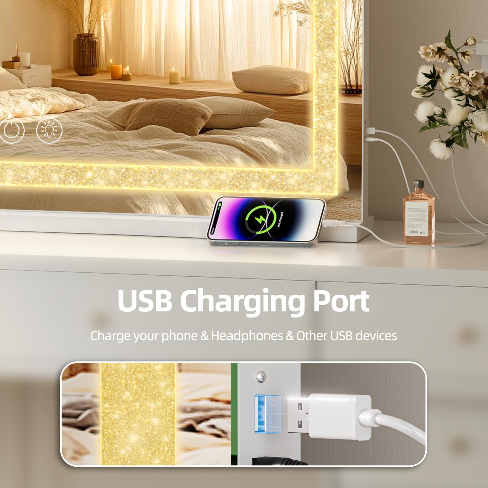 Port USB intégré pour recharger votre téléphone pendant le maquillage