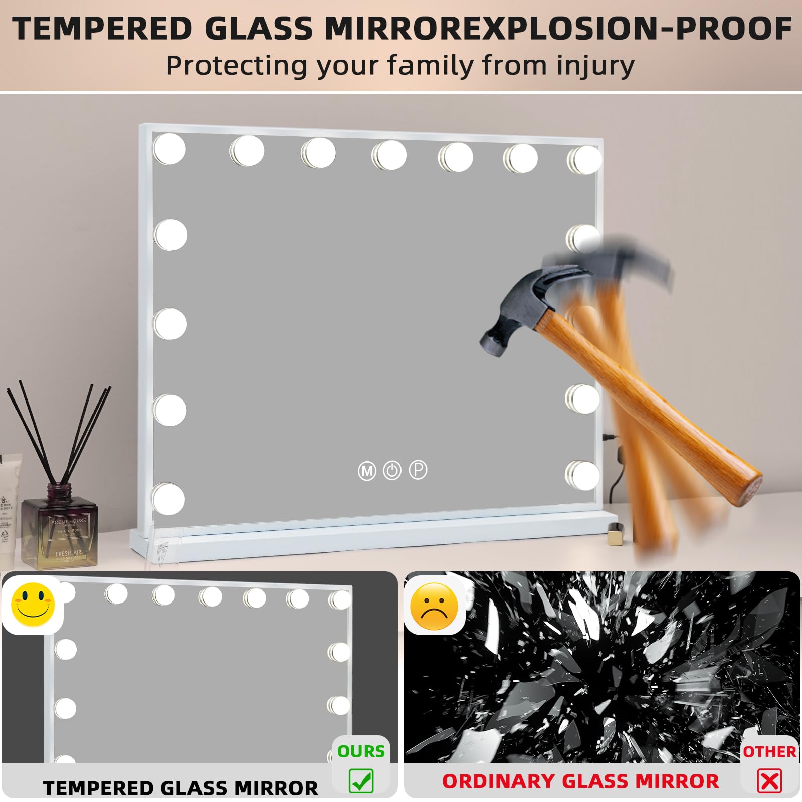 Miroir Fenair offre quinze ampoules lumineuses pour un rendu homogène.