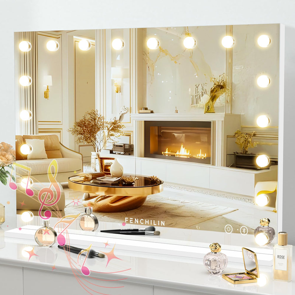 FENCHILIN Miroir vanité lumineux avec 18 DEL pour maquillage précis et éclairage homogène.